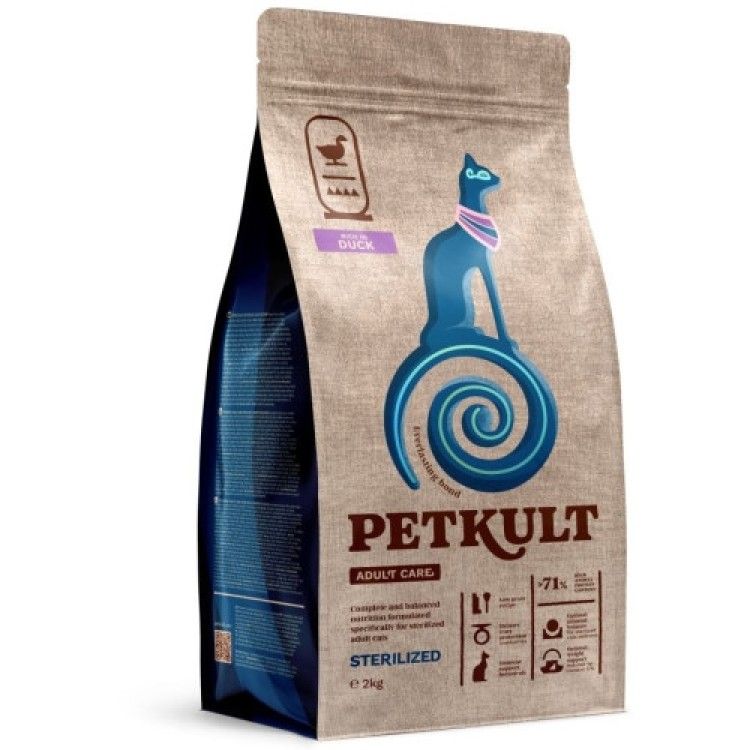 Hrana uscata Petkult Adult Care Sterilized pentru pisici, cu continut ridicat de rata, 2 kg (Hrana Uscata - Pisici)