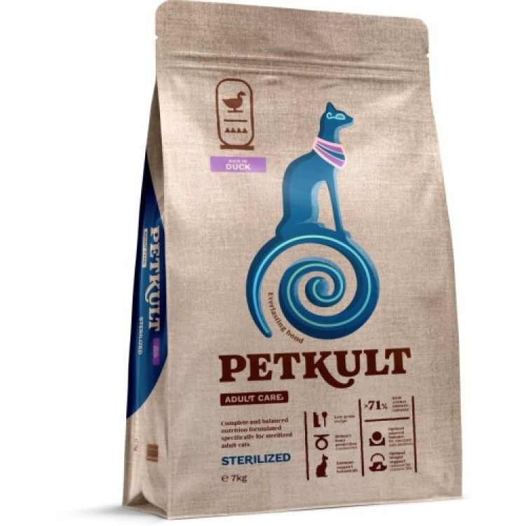 Hrana uscata Petkult Adult Care Sterilized pentru pisici, cu continut ridicat de rata, 7 kg (Hrana Uscata - Pisici)