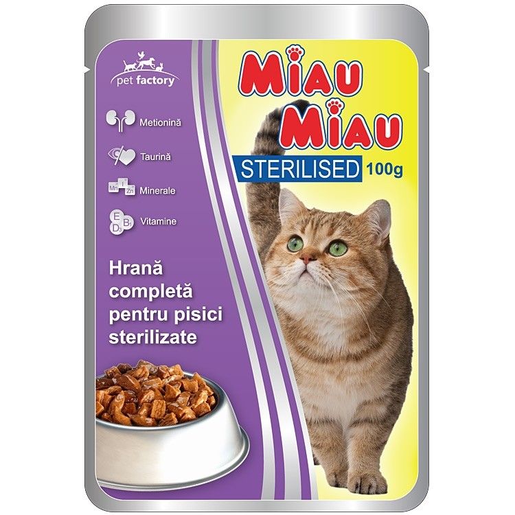 Mancare umeda pisici, Miau Miau Sterilised, 100g