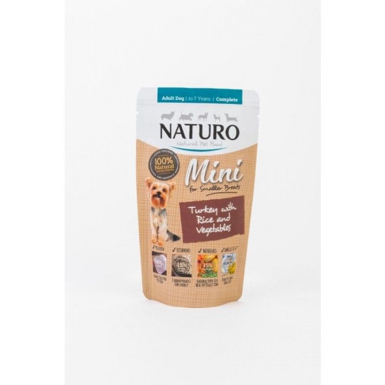 Pouch Naturo Dog Adult Mini cu Carne de Curcan si Orez, 150 g