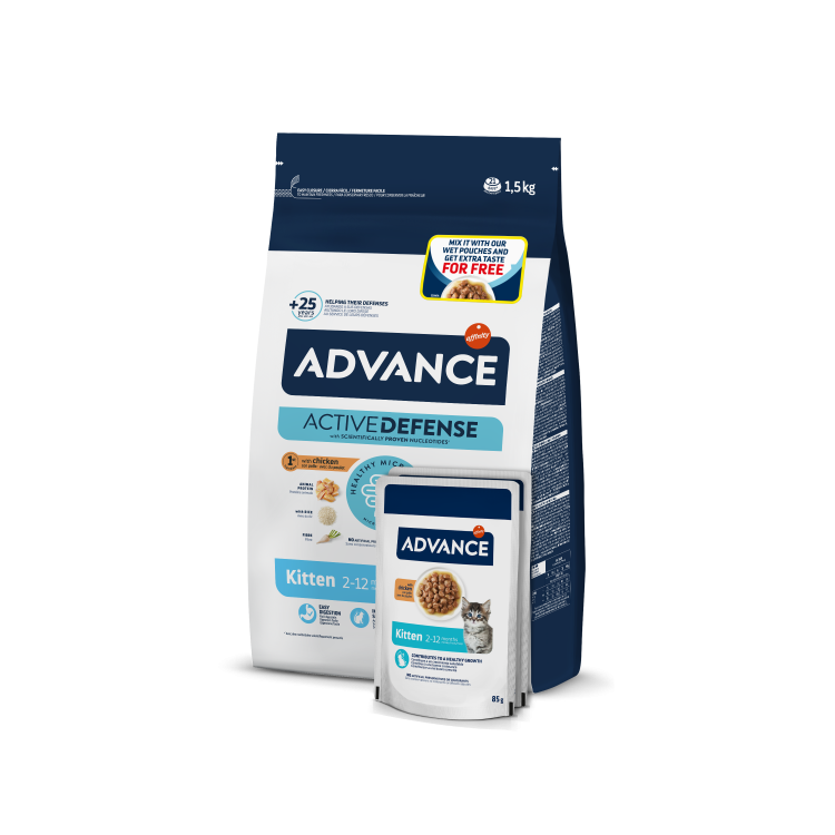 Advance Cat Kitten 1.5 kg + 2 Plicuri Kitten Pui 85 g (Hrana Uscata - Pisici)