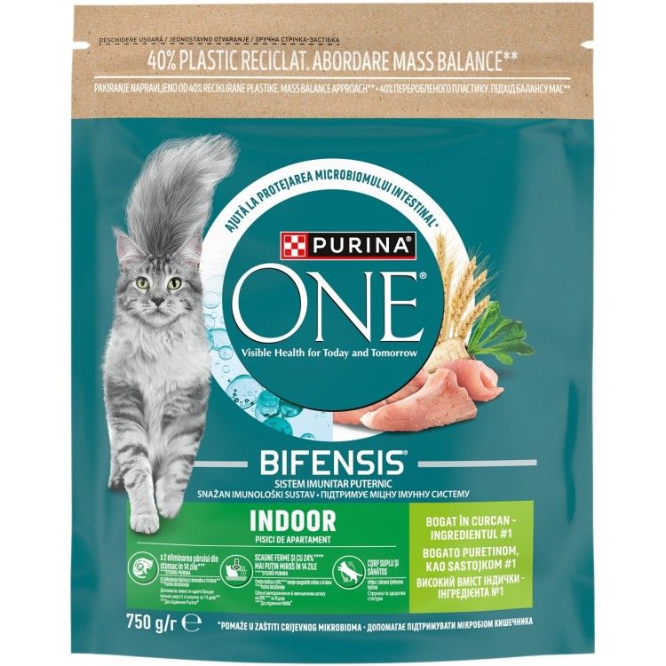 PURINA ONE INDOOR Formula, Curcan si Cereale Integrale, hrana uscata pentru pisici, 750 g (Hrana Uscata - Pisici)
