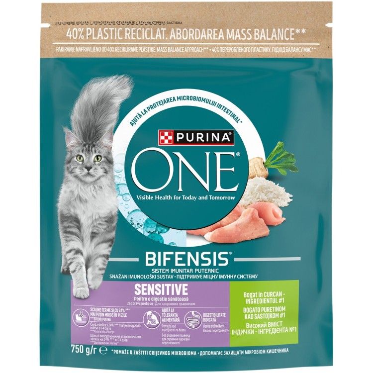 PURINA ONE SENSITIVE, Curcan si Orez, hrana uscata pentru pisici, 750 g (Hrana Uscata - Pisici)