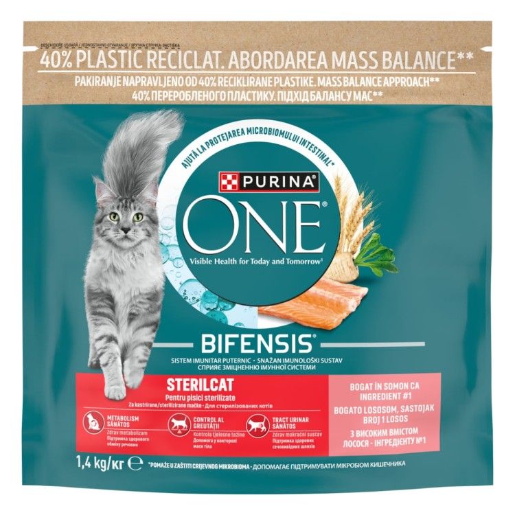 PURINA ONE Sterilcat, Somon si Cereale Integrale, hrana uscata pentru pisici, 1.4 kg (Hrana Uscata - Pisici)
