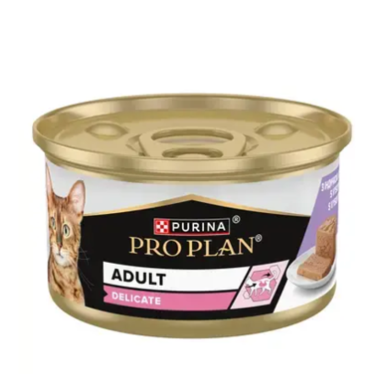 PURINA PRO PLAN Cat Wet Can, Adult Delicate, 85 g (Hrana Umeda - Pisici)