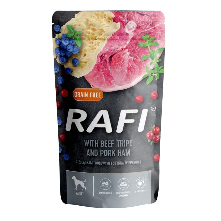 Hrana Umeda Caini, Rafi Dog, Sunca de Porc si Burta de Vita, 500 g (Hrana Umeda - Caini)