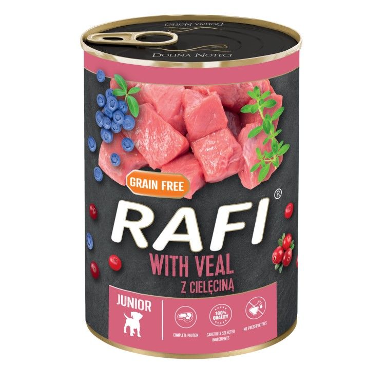 Hrana Umeda Caini, Rafi Dog Junior, Vitel si Afine, 400 g (Hrana Umeda - Caini)
