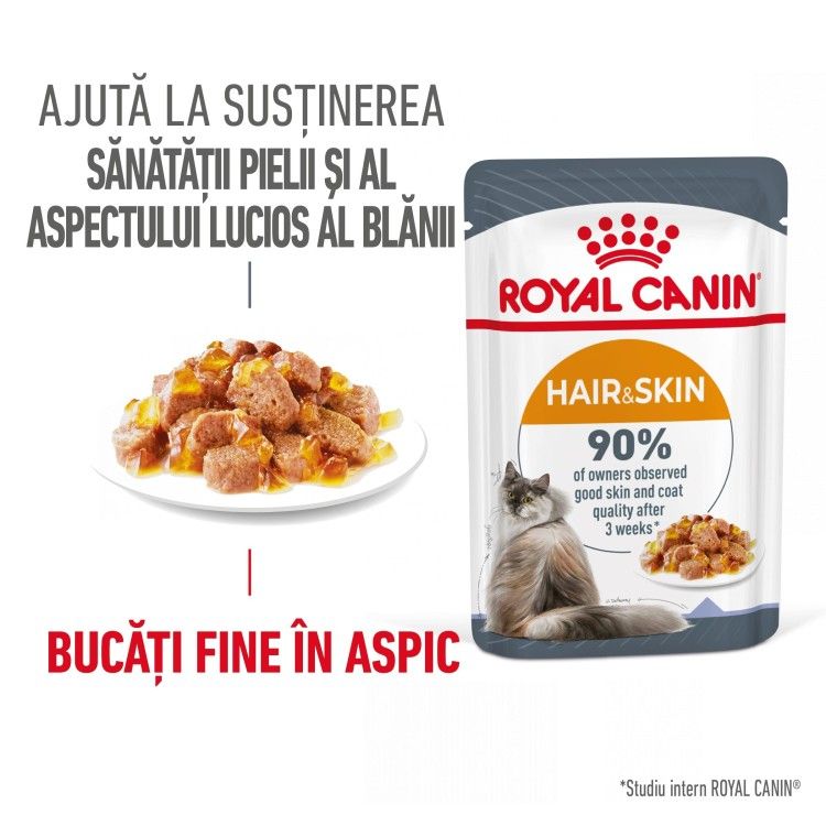 Royal Canin Hair&Skin Care Adult hrana umeda pisica, piele si blana (in aspic), 12 x 85 g