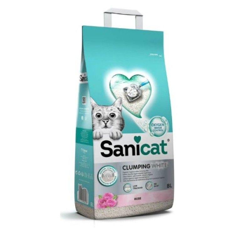 Nisip pentru litiera, Sanicat Clumping White Rose, bentonita, 8 L/ 6.8 kg (Igiena - Pisici)