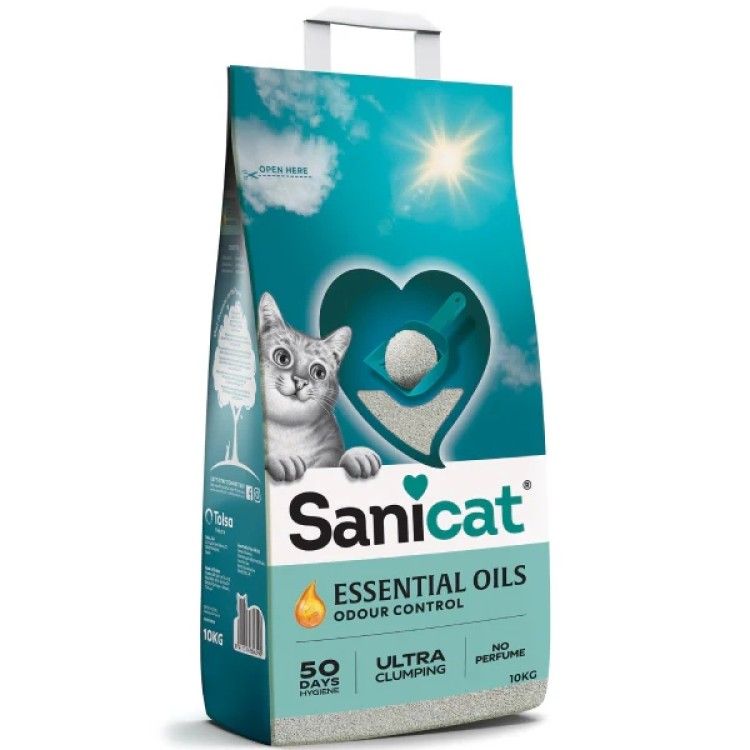 Asternut pentru pisici, Sanicat Essential Oils White, neparfumat, 10 kg (Igiena - Pisici)