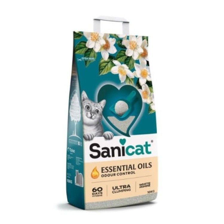Asternut pentru pisici, Sanicat Essential Oils White, cu parfum de iasomie, 10 kg (Igiena - Pisici)