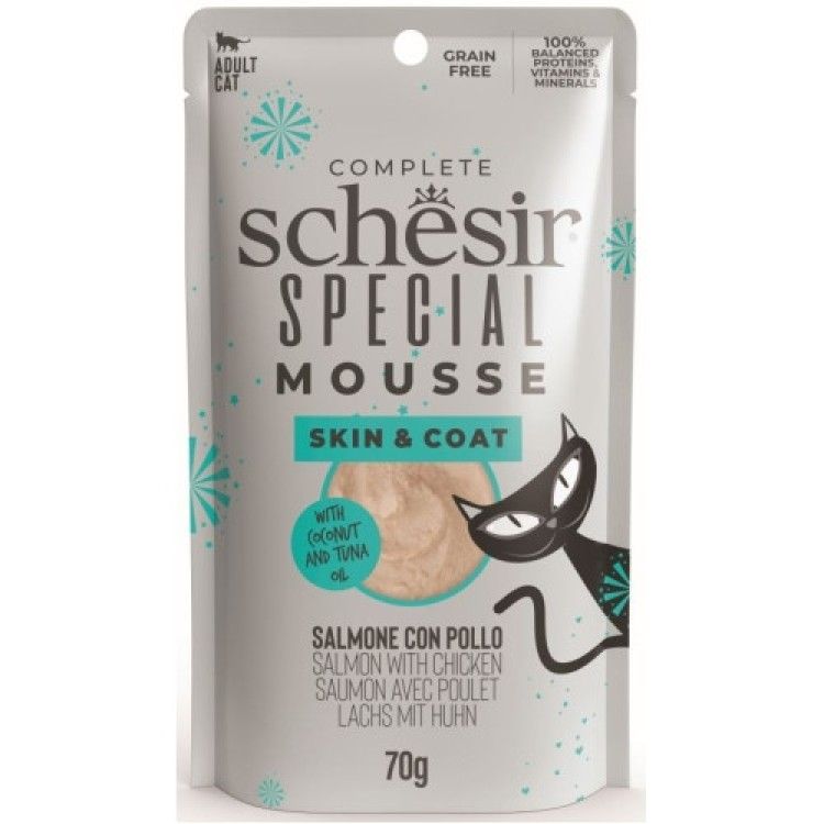 Schesir Special Skin & Coat Cat Plic Somon si Pui, 70 g