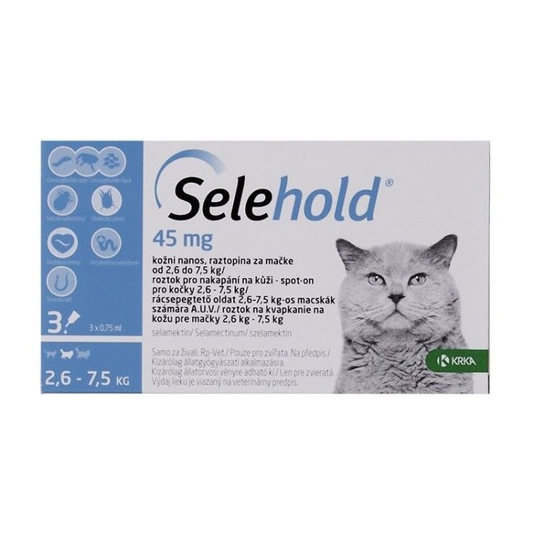 Selehold Cat 45 mg  ml (2.6 - 7.5 kg), 3 x 0.75 ml