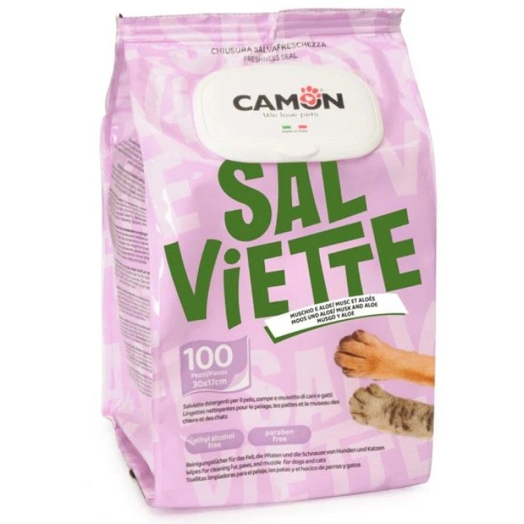 Servetele umede cu muschi alb si aloe vera, Camon, 100 buc (Igiena - Caini)