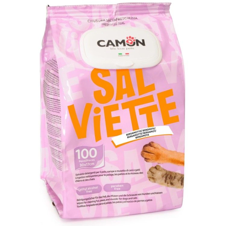 Servetele umede cu parfum de bergamota pentru caini, Camon, 100 buc (Igiena - Caini)
