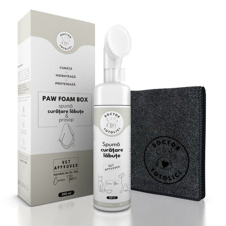 Set spuma curatare labute fara clatire + prosop microfibra Doctor Totolici, 200 ml (Igiena - Caini)
