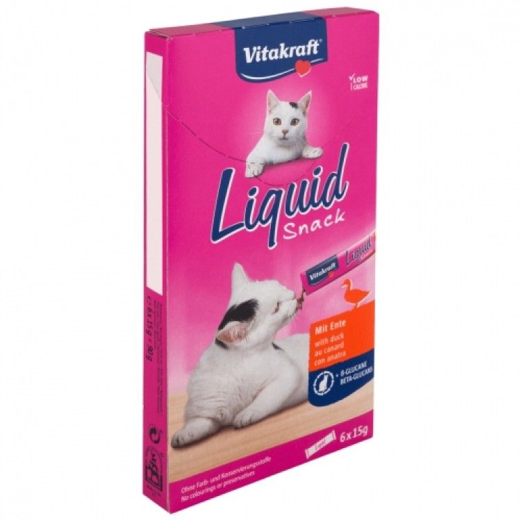 Snack lichid pentru pisici, Vitakraft Rata si Beta Glucan, 6 x 15 g