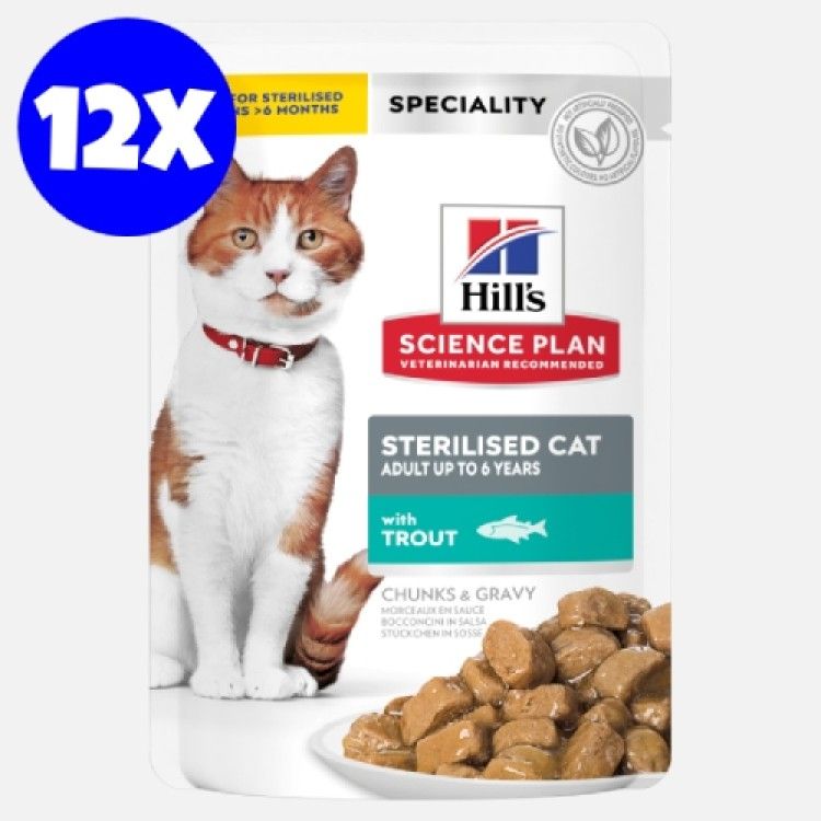 Hill's Science Plan Feline Sterilised Adult Pastrav, 12x85 g (Hrana Umeda - Pisici)