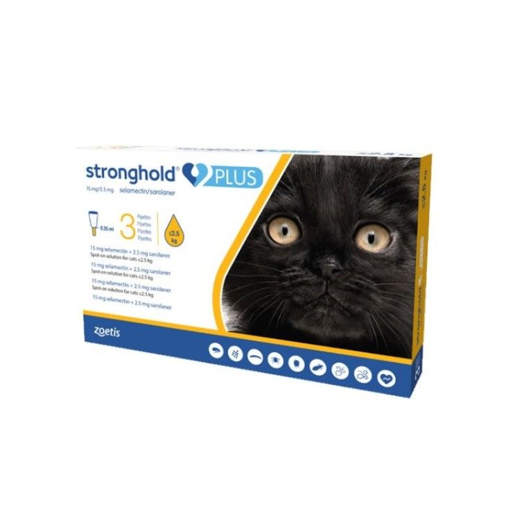 Stronghold Plus Pisica 15 mg, 0.25 ml ( 2.5 kg), 3 pipete