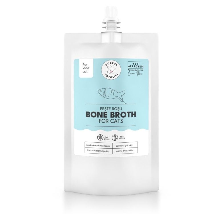 Supa de oase de peste rosu pentru pisici Doctor Totolici, cu dop resigilabil, 150 ml (Delicii - Pisici)