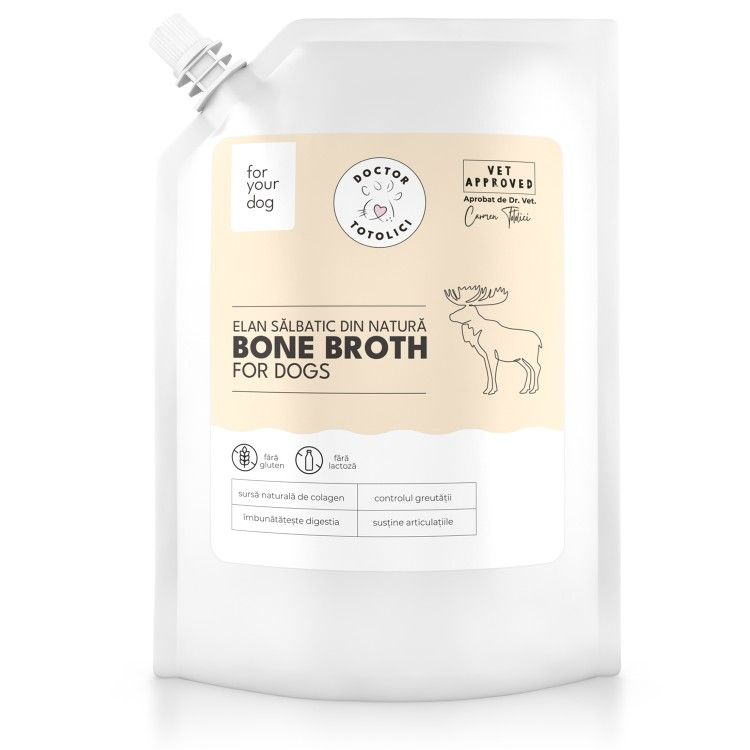 Supa de oase de elan salbatic pentru caini Doctor Totolici, cu dop resigilabil, 350 ml (Delicii - Pisici)