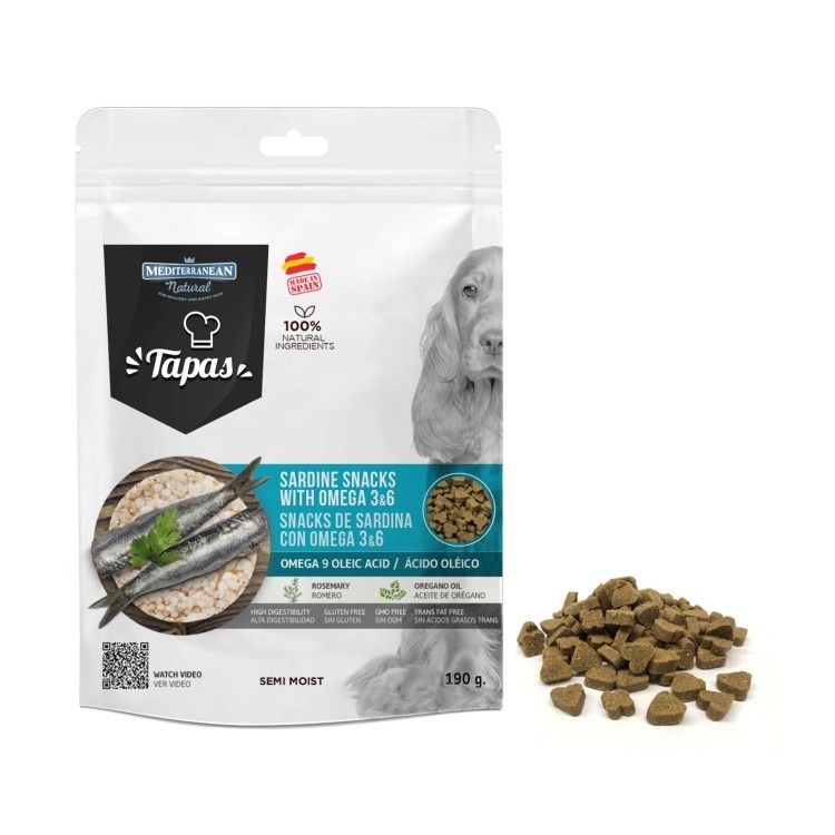 Recompense Tapas Mediterranean Natural, Caini, Sardine & Omega 3&6, 190 g (Delicii - Caini)