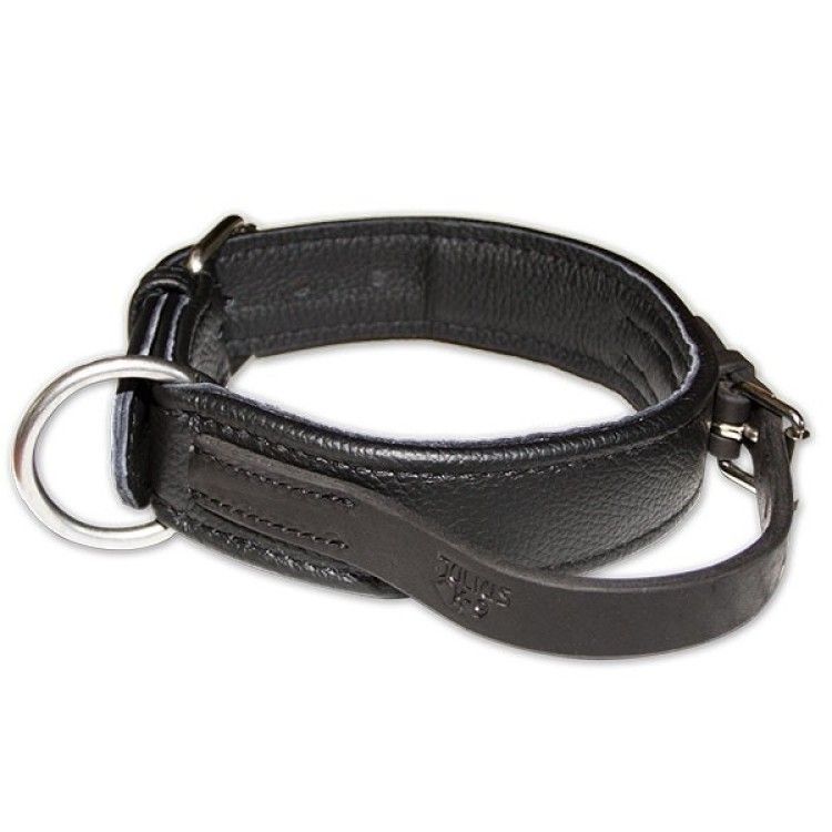 Zgarda K9 piele cu maner, 40 mm x 50 cm, neagra