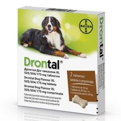 Drontal Dog Flavour XL 525/504/175 MG, pentru caini, cutie x 2 comprimate