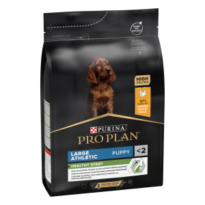 PURINA® PRO PLAN® PUPPY Healthy Start, hrană uscată pentru câini, Talie Mare Atletică, bogat în pui, 3kg - front