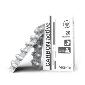 Vetapro Carbon Active, Suport Gastrointestinal Caini si Pisici, 20 capsule