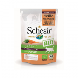 Schesir Bio For Sterilized Cat, Vita, Pui si Morcovi, 85 g