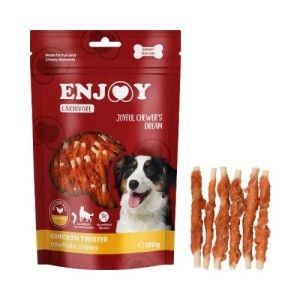 Recompense pentru caini Enjoy Carnivore Rawhide Chews cu pui, 100 g (Delicii - Caini)
