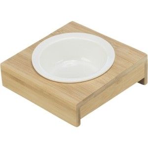 Trixie, bol ceramic cu suport bambus, alb/ bej, 0.25 L/ 12 cm, 15x5x15 cm (Castroane)