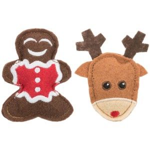 Trixie, set 2 jucarii pisici X-Mas elan si turta dulce, 92548, 8 cm (Jucarii - Pisici)