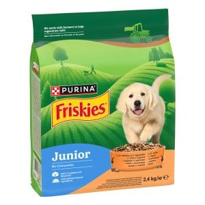 FRISKIES Dog, Caine Junior, Pui, Legume si Lapte, 2.4 kg (Hrana Uscata - Caini)