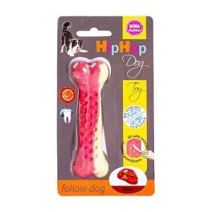 KidDog Jucarie Caini, HipHop, Os Antibacterian, Aroma Friptura Vita, Cauciuc, 11 cm (Jucarii - Caini)