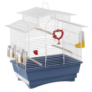Colivie Pasari Pagoda Alba Full Option Albastru / Alb, 41 x 25 x 50 cm