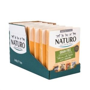 Caserola Naturo Adult Grain Free cu Carne de Somon, Cartofi si Legume, 400 g