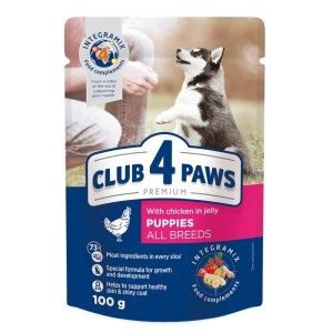 Hrana umeda premium caini, Club 4 Paws Puppy All Breeds, Pui, 100 g (Hrana Umeda - Caini)
