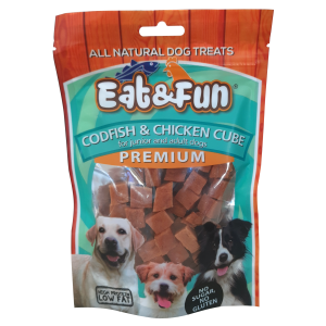 Recompense caini, Eat & Fun Codfish & Chicken Cube, 100 g (Delicii - Caini)