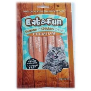 Recompense pisici, Eat & Fun Salmon & Chicken Snack, 70 g (Delicii - Pisici)