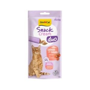 Recompense pisici adulte, GimCat Snack Duo Cream, Somon si Rosii, 6 x 15 g (Delicii - Pisici)