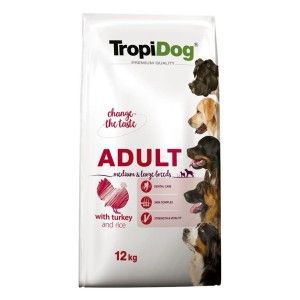 TropiDog Premium Adult, Talie Mica, Curcan & Orez, 12 kg