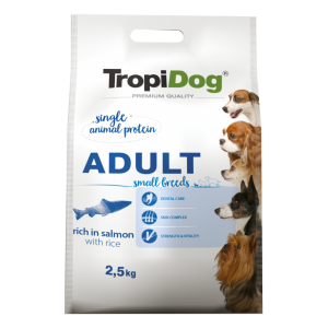 TropiDog Premium Adult, Talie Mica, Somon, 2.5 kg