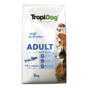 TropiDog Premium Adult, Talie Mica, Somon, 8 kg