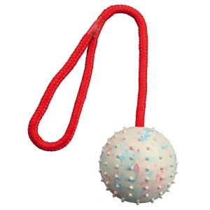 Jucarie Minge Cauciuc 7 cm cu Sfoara 30 cm 3308 - alb
