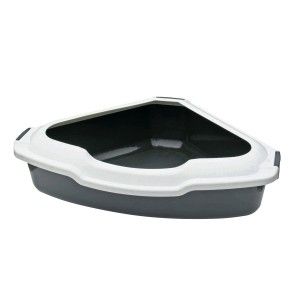 Happet Litiera de Colt cu Rama, 56x43x14 cm, Gri (Igiena - Pisici)