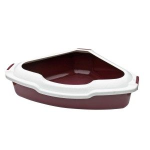 Happet Litiera de Colt cu Rama, 56x43x14 cm, Rosu (Igiena - Pisici)