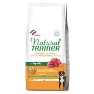 Natural Trainer, Sensitive No Gluten Medium Maxi Adult, Miel si Cereale Integrale, 12 kg (Hrana Uscata - Caini)