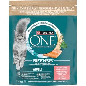 PURINA ONE ADULT, Somon si Cereale Integrale, hrana uscata pentru pisici, 750 g (Hrana Uscata - Pisici)